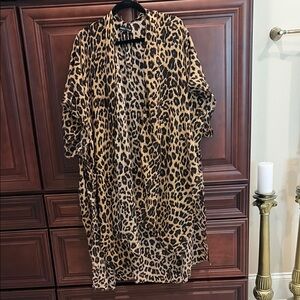 Leopard Print Duster Cardigan - Tan & Black